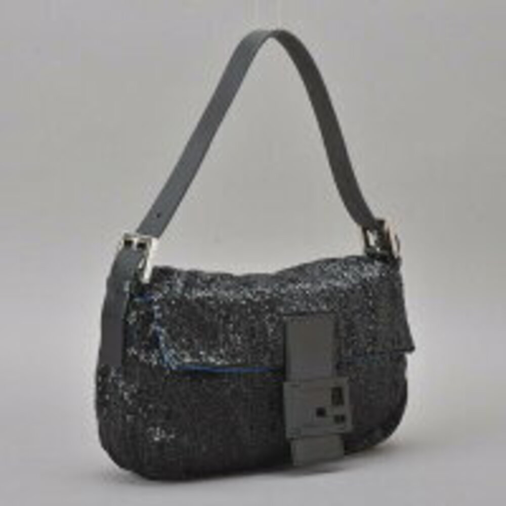 FENDI Beaded Mamma Bucket Handbag Black Leather Shoulder Bag Embroidery Rare - Picture 3 of 10